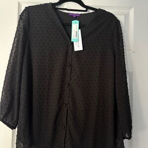 West Kei Black Sheer Button-Up Blouse